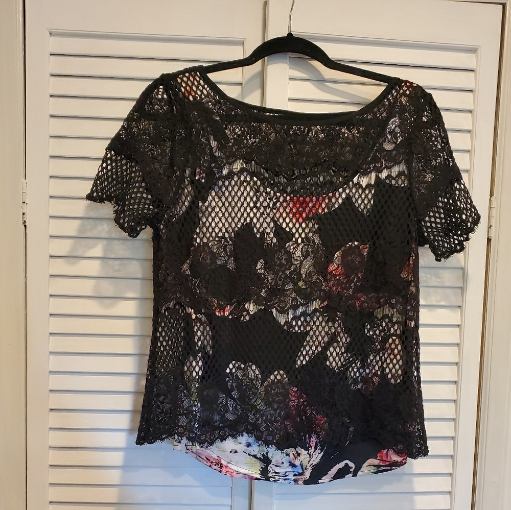 COPY - Unique lace overlay silk top